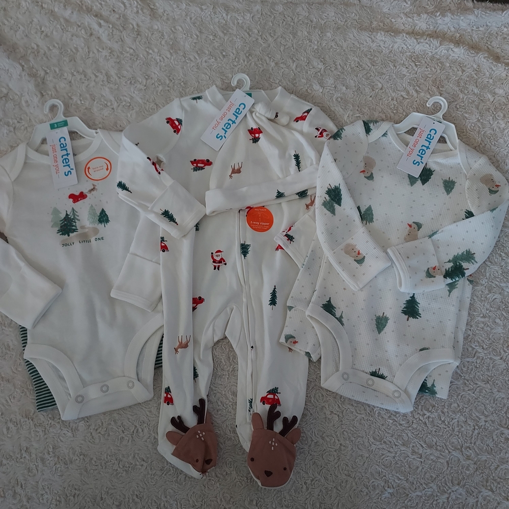 Bundle (6 pieces) 3 Carter's Festive Sets 3mo Winter Cool Weather Christmas